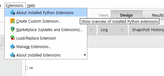 about Python extensions top menu item button